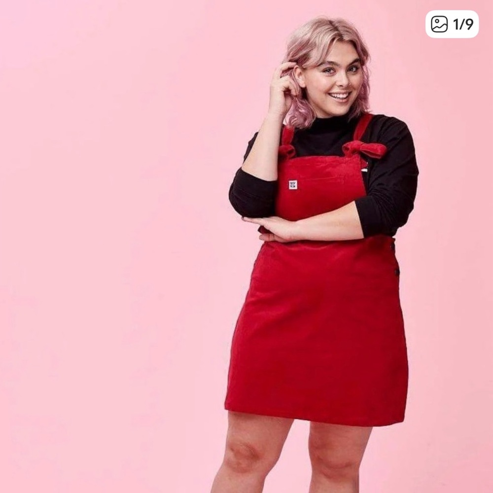 Lucy & Yak Sz M Mini Pini Red Corduroy Overalls Mini Dress